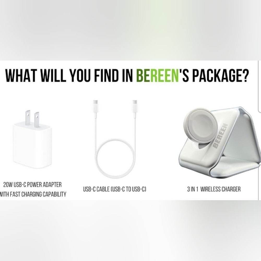 BEREEN Foldable 3 in 1 Charging Station, Travel Charger for Multiple Devices - Picture 3 of 10